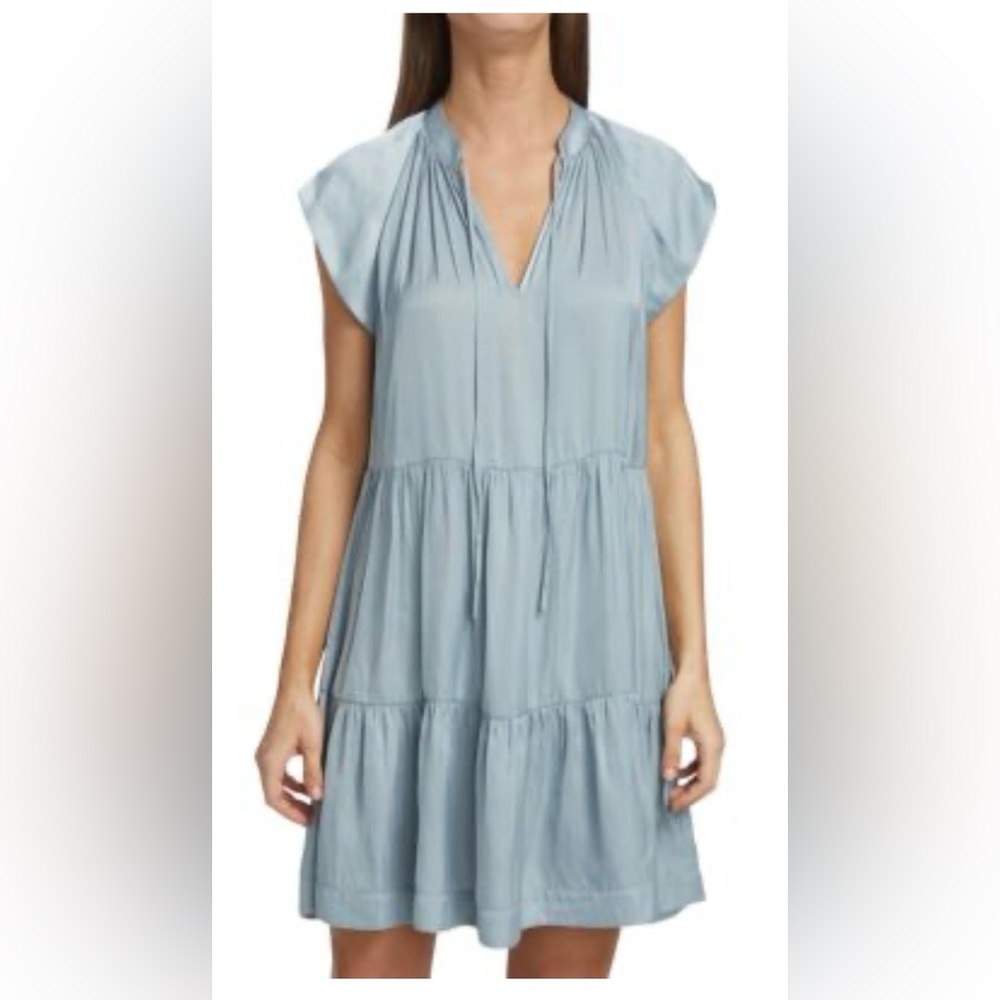 Zadig & Voltaire light blue/ grey Satin Mini Dress boho S summer short sleeve